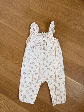 Quincy Mae Cream Floral Ruffle Strap Romper